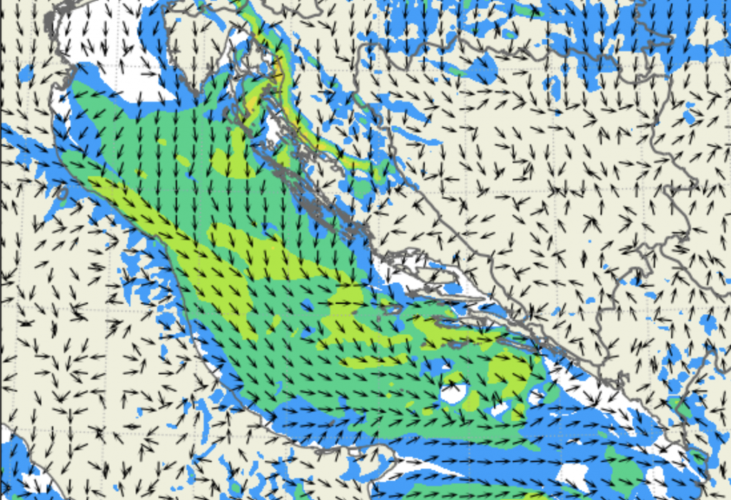 Wind gusts in Adriatic Sea on 10m over ground