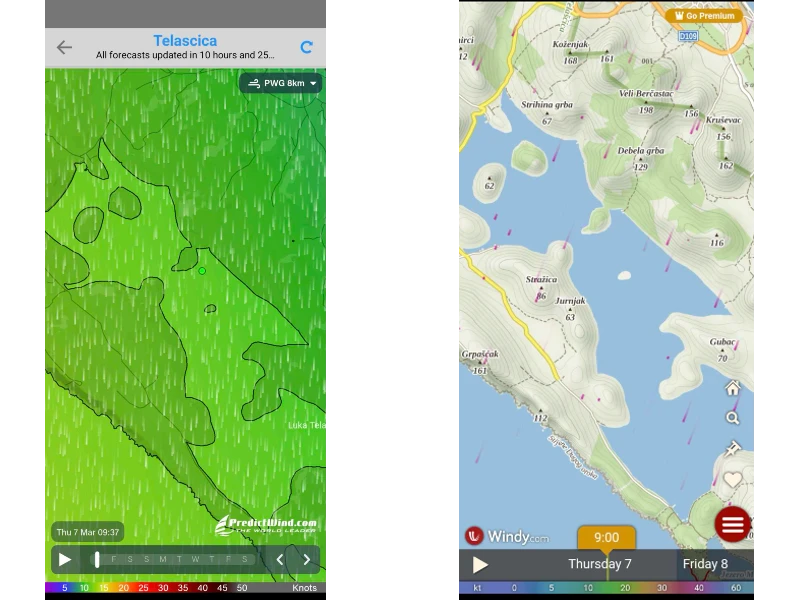 Comparison Windy and Windpredict app UX